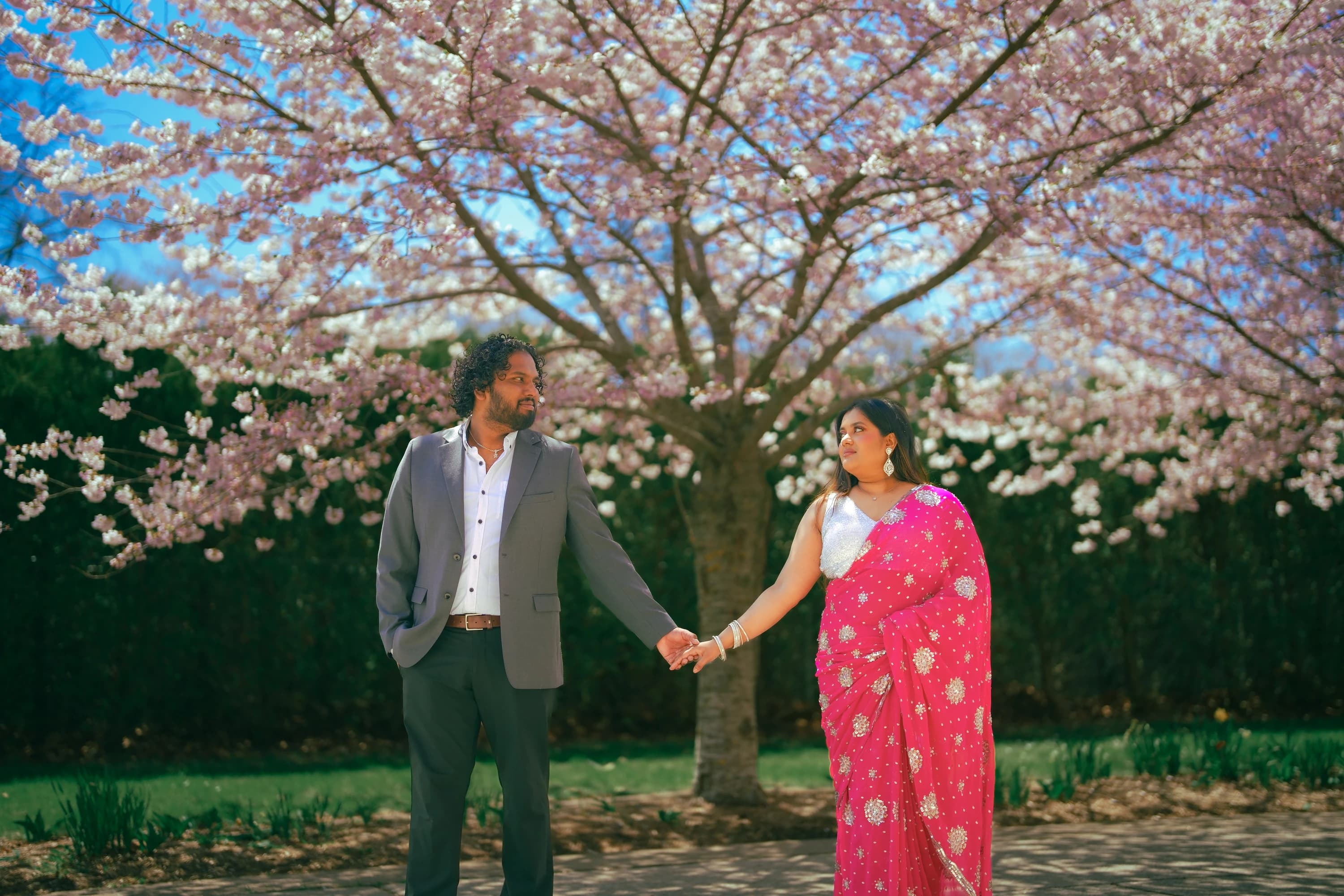 Arnab and Sudipra cherry blossom saree